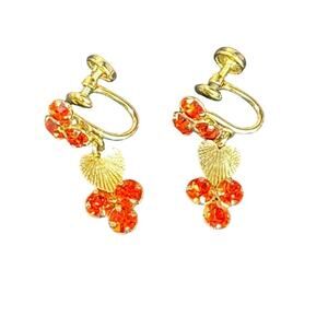 Vintage Star-ART 12K GF Screw-Back Earrings w/ Orange Rhinestones & Heart Drop
